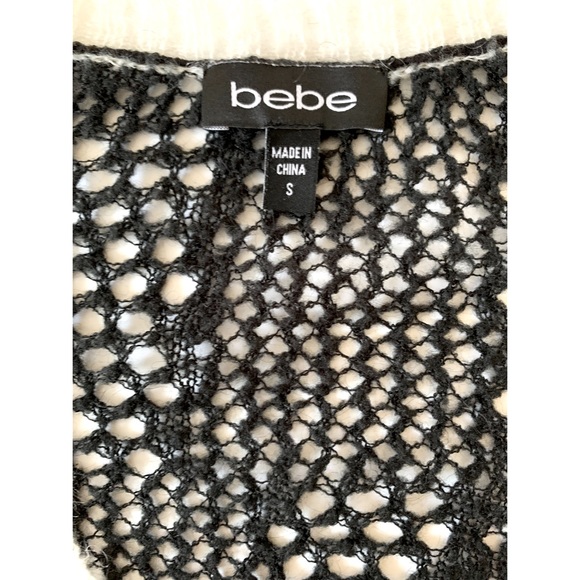 Bebe Soft Net Knit Black White Grey Sequins Sweater Size S - Picture 3 of 8